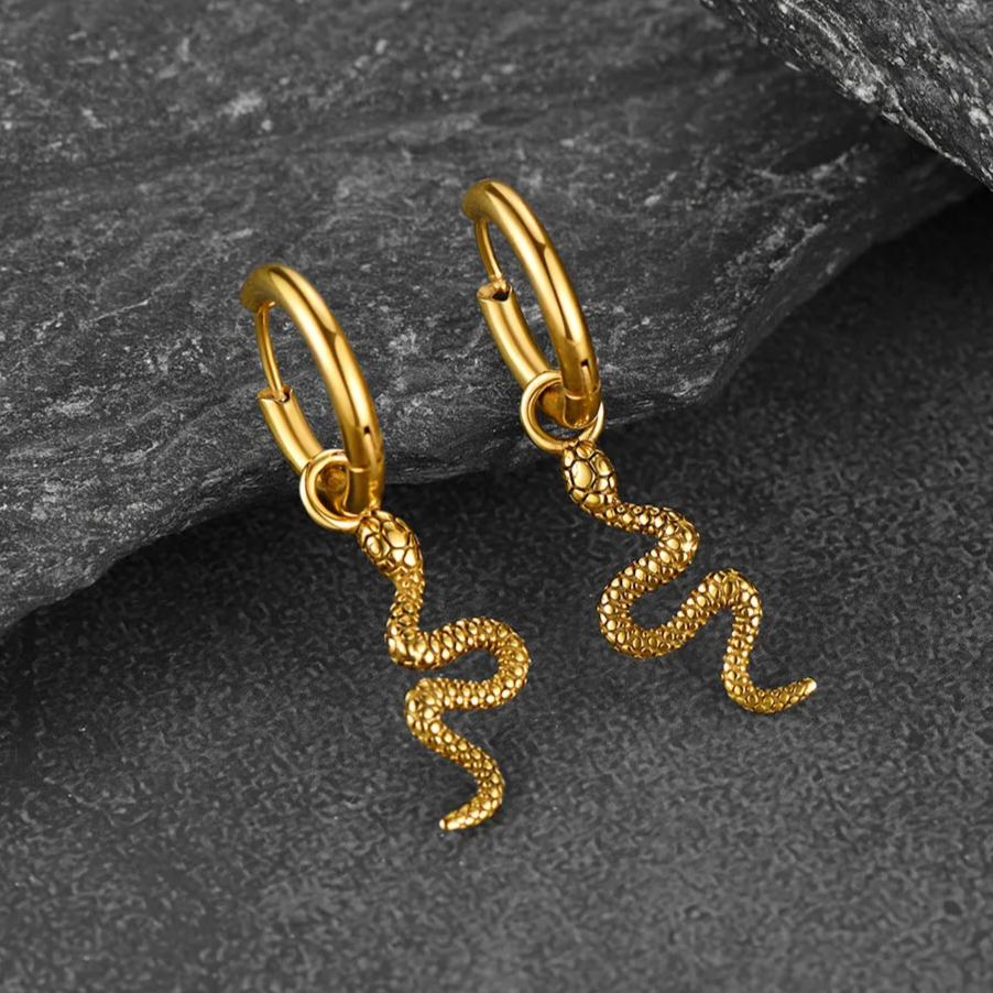 Punk Crawl Snake Drop Hoop Earrings for