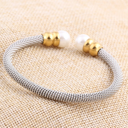 Imitation Pearl Bracelet for / Stainless Steel Bracelet in Gold and Silver Colour