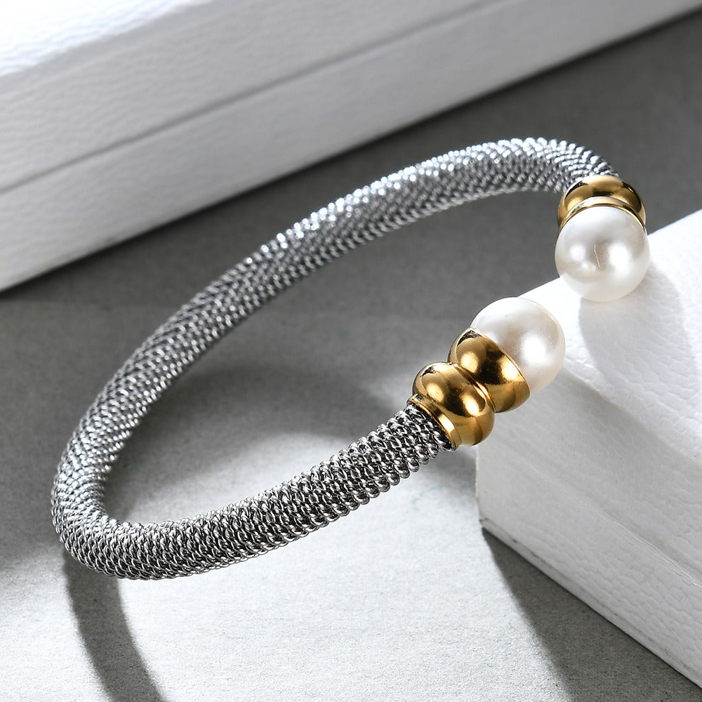 Imitation Pearl Bracelet for / Stainless Steel Bracelet in Gold and Silver Colour