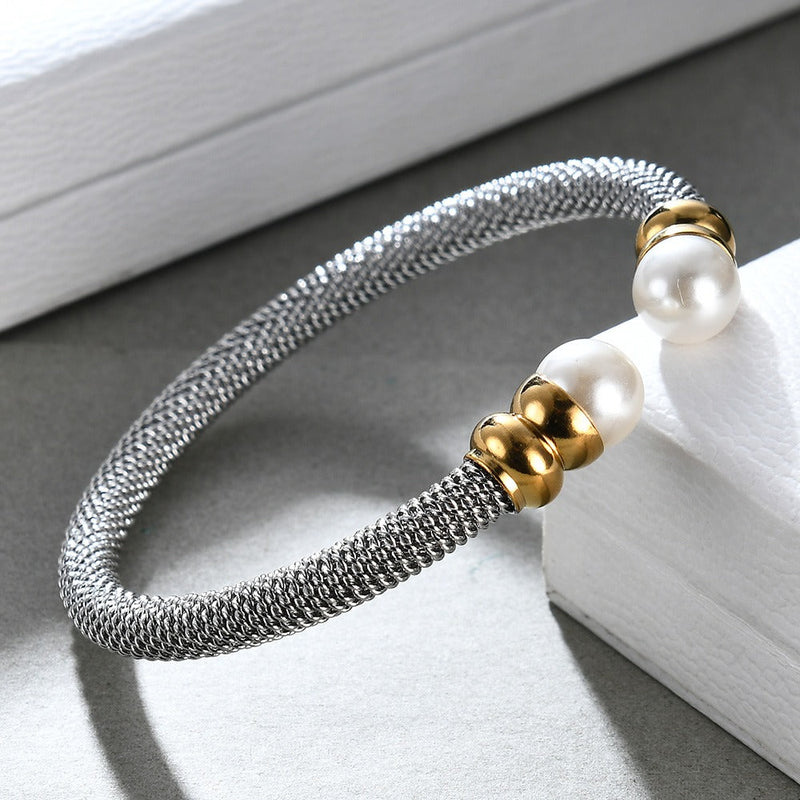 Imitation Pearl Bracelet for / Stainless Steel Bracelet in Gold and Silver Colour