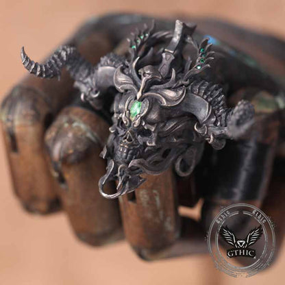 Imperial Horned Skull Gemstone Sterling Silver Ring