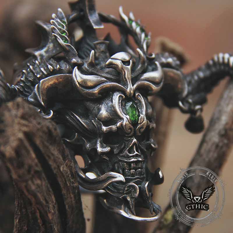Imperial Horned Skull Gemstone Sterling Silver Ring