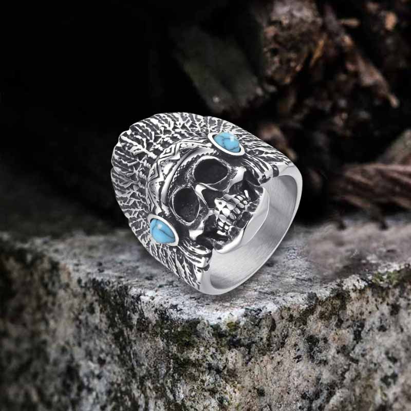 Indian Chief Skull Turquoise Stainless Steel Ring