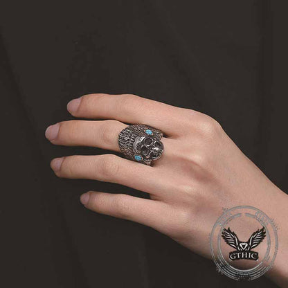Indian Chief Skull Turquoise Stainless Steel Ring
