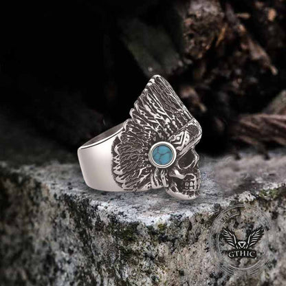 Indian Chief Skull Turquoise Stainless Steel Ring