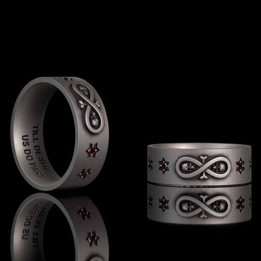 Infinity Skull Hexagram Gem Sterling Silver Band Ring