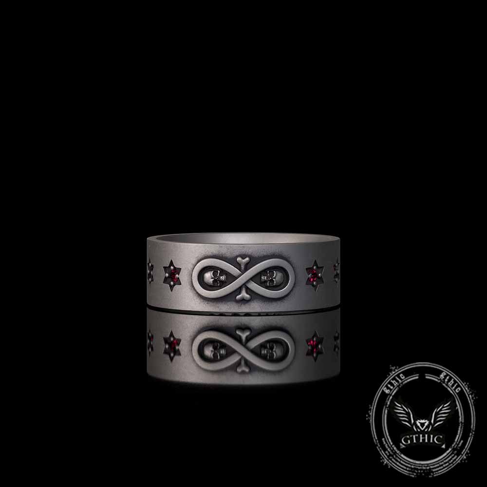 Infinity Skull Hexagram Gem Sterling Silver Band Ring