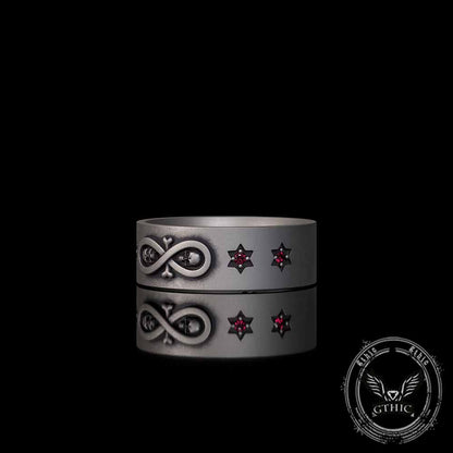 Infinity Skull Hexagram Gem Sterling Silver Band Ring