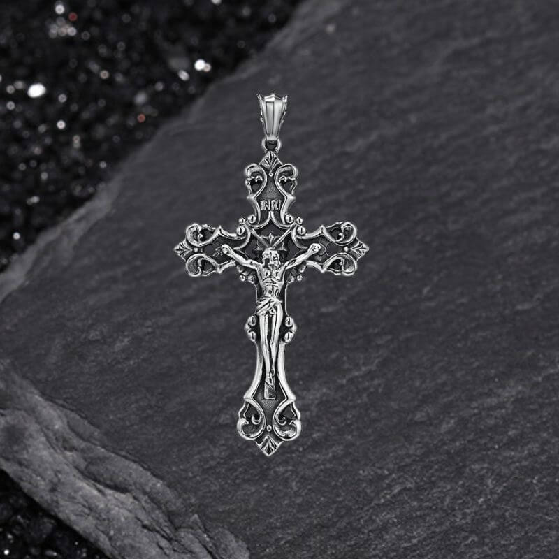 Inri Budded Cross Stainless Steel Pendant