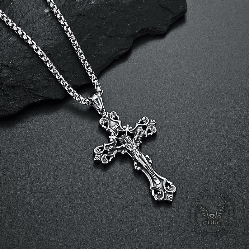 Inri Budded Cross Stainless Steel Pendant