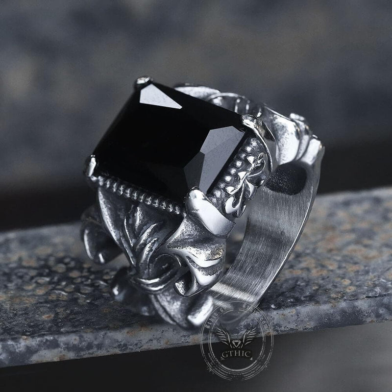 Iris Pattern Gem Stainless Steel Cz Ring