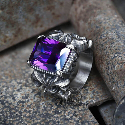 Iris Pattern Gem Stainless Steel Cz Ring