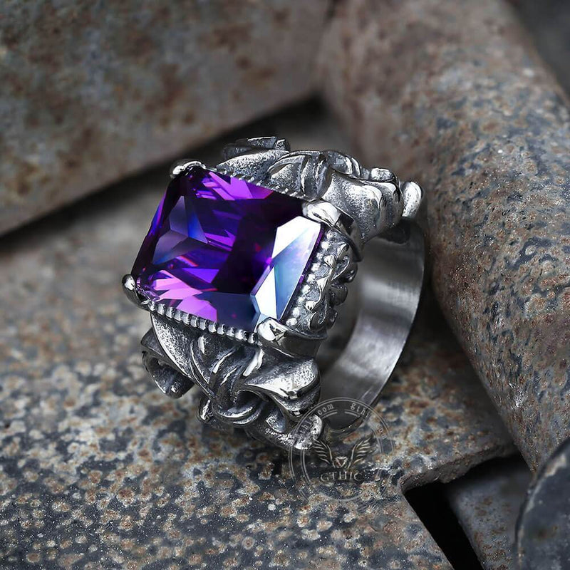 Iris Pattern Gem Stainless Steel Cz Ring