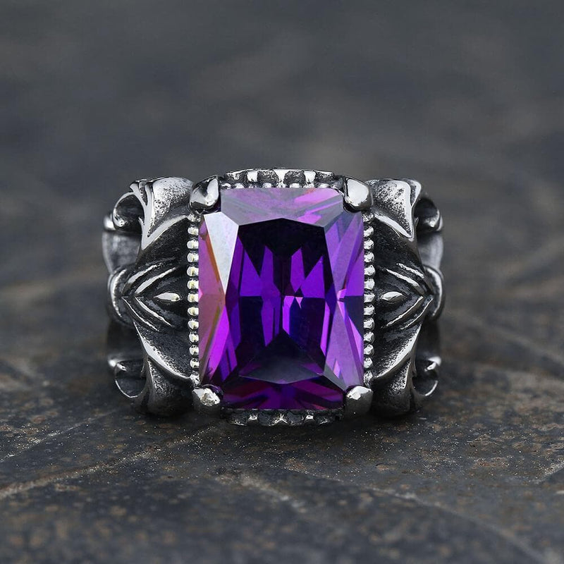 Iris Pattern Gem Stainless Steel Cz Ring