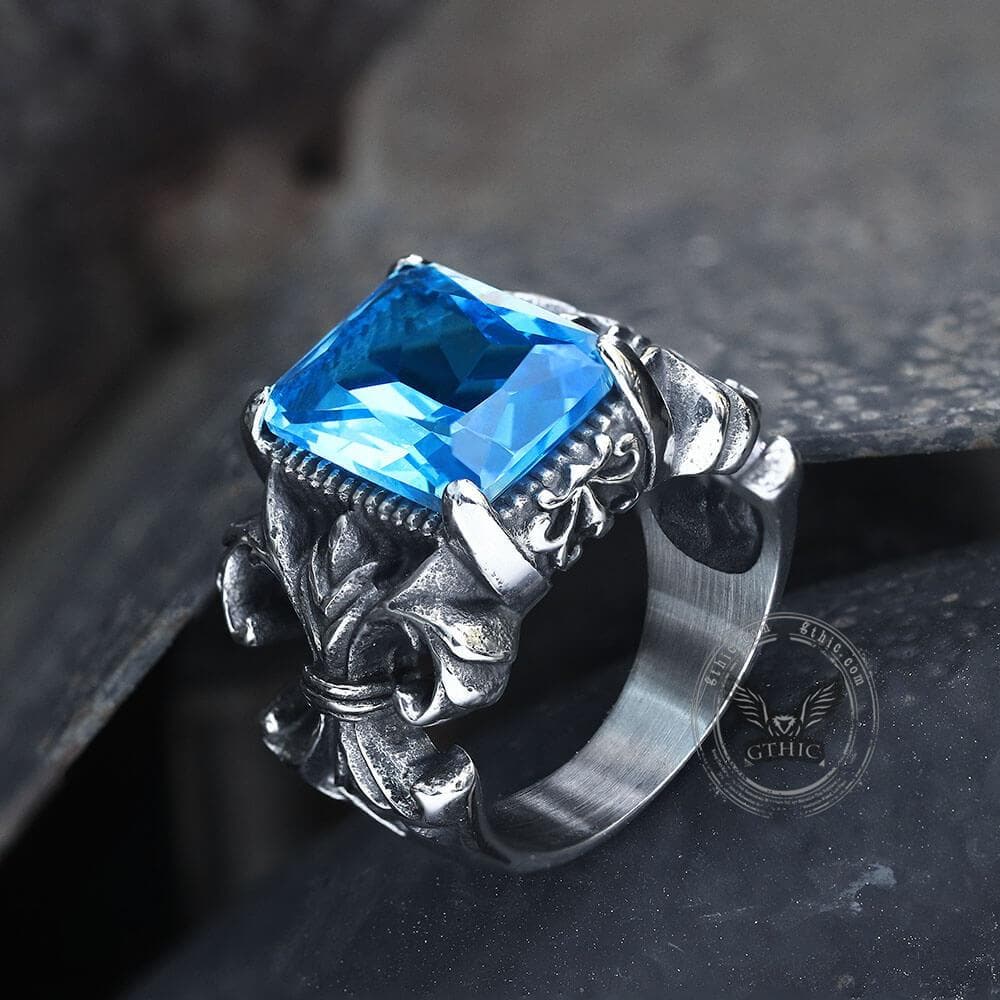 Iris Pattern Gem Stainless Steel Cz Ring