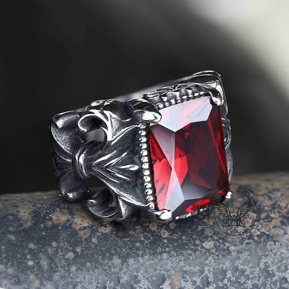 Iris Pattern Gem Stainless Steel Cz Ring