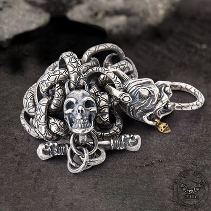 Japanese Demon Oni Skull Sterling Silver Bracelet