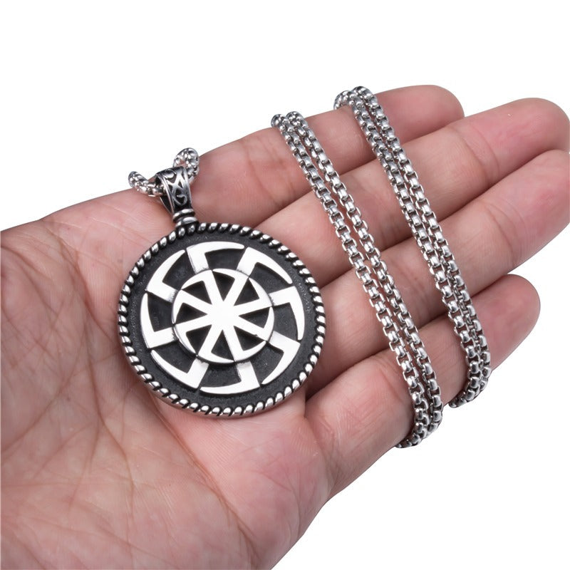 Kolovrat Pagan Stainless Steel Pendant / Slavic Symbol of the Sun / Unique Metal Jewelry