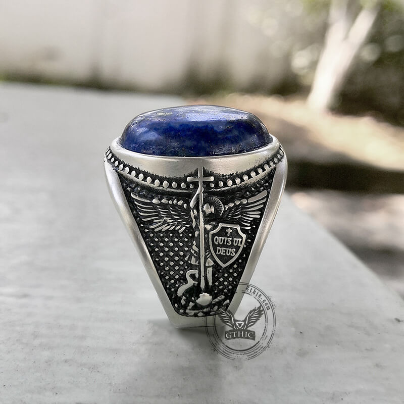 Lapis Lazuli Archangel Michael Sterling Silver Gemstone Ring