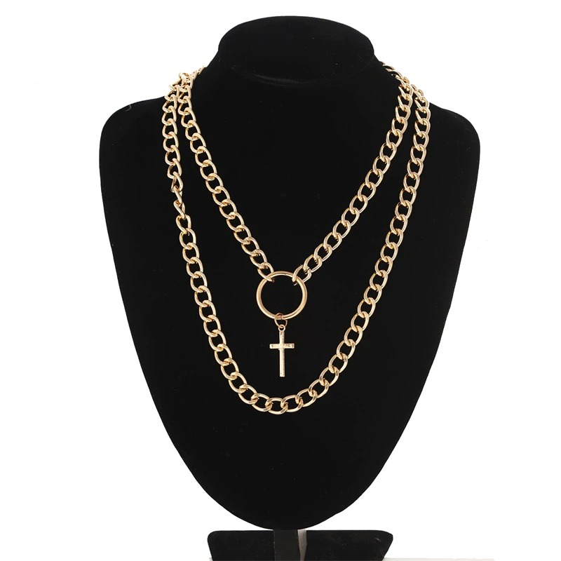 Layered Chain Necklace for in Punk Style / Cross Pendants / Aesthetic Jewelry