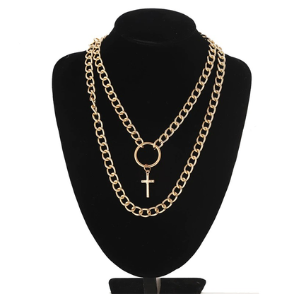 Layered Chain Necklace for in Punk Style / Cross Pendants / Aesthetic Jewelry
