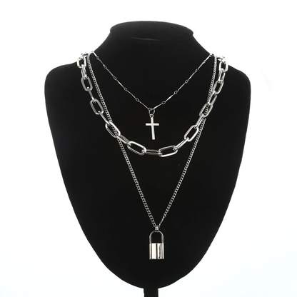 Layered Chain Necklace for in Punk Style / Cross Pendants / Aesthetic Jewelry