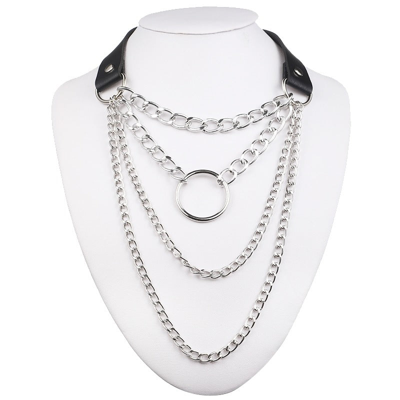 Layered Chain Necklace Jewelry / Gothic O-ring Pendant Necklace for and