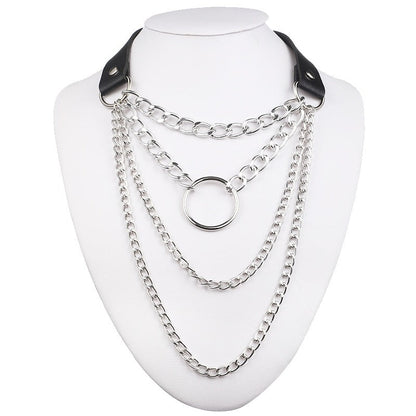 Layered Chain Necklace Jewelry / Gothic O-ring Pendant Necklace for and