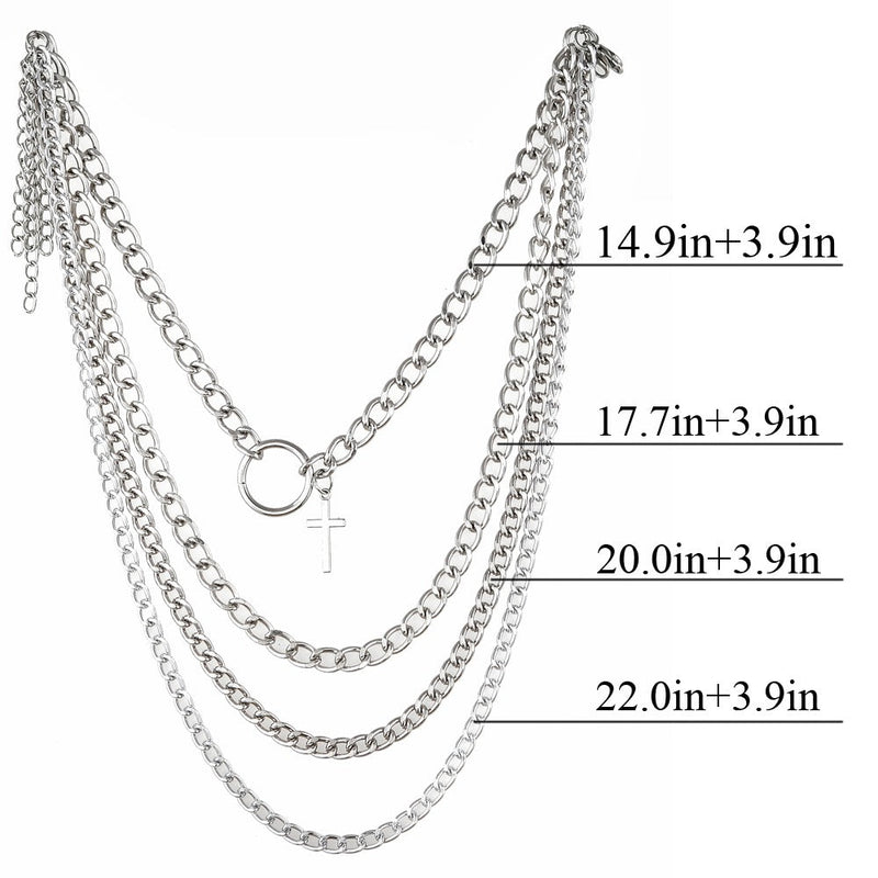 Layered Chain With Cross and Ring / 4pcs-set Aesthetic Choker / and Necklace
