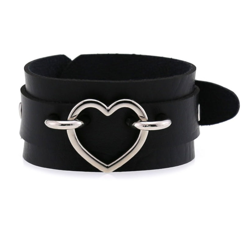 Leather Wristband Cuff Bracelets With Heart / Emo Bracelets for and