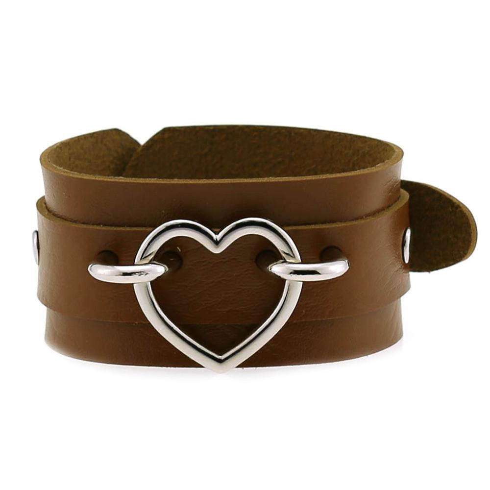 Leather Wristband Cuff Bracelets With Heart / Emo Bracelets for and