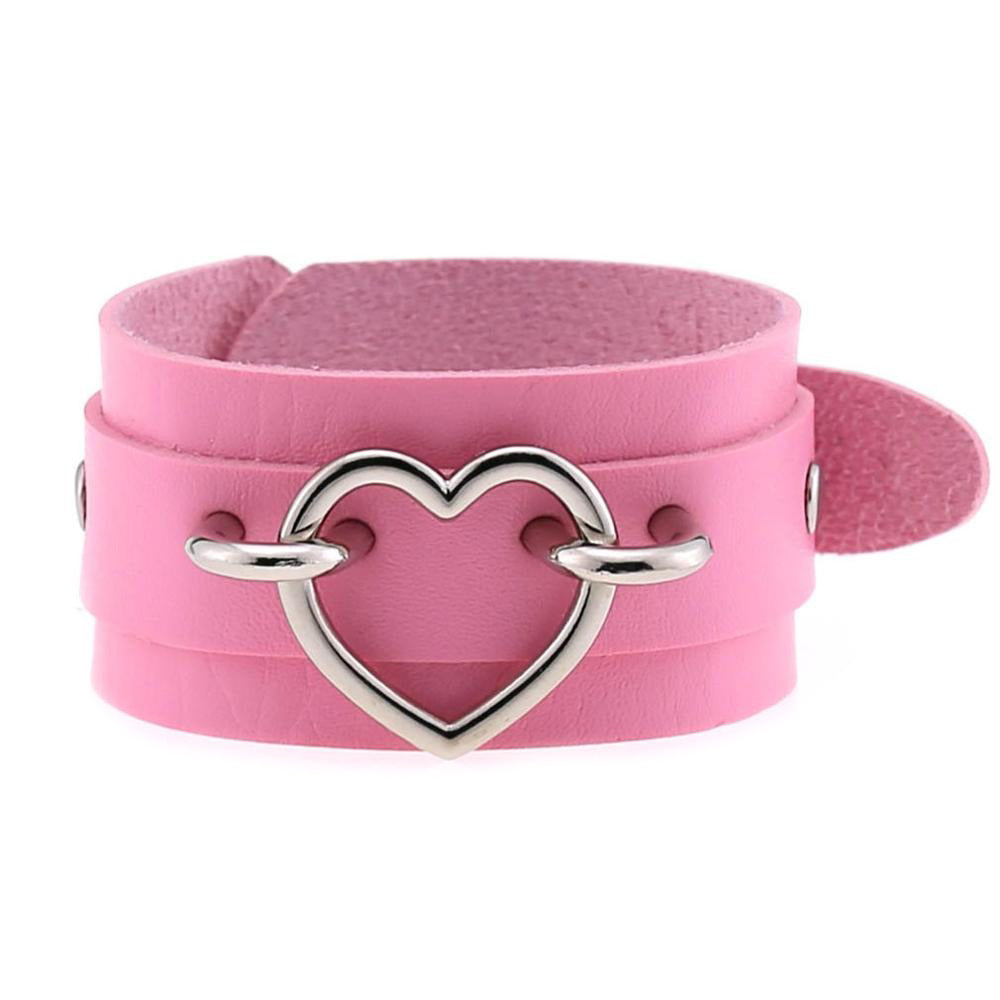 Leather Wristband Cuff Bracelets With Heart / Emo Bracelets for and