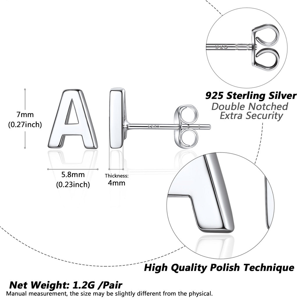 Sterling Silver Tiny Initial Letter Earrings Alphabet Studs for