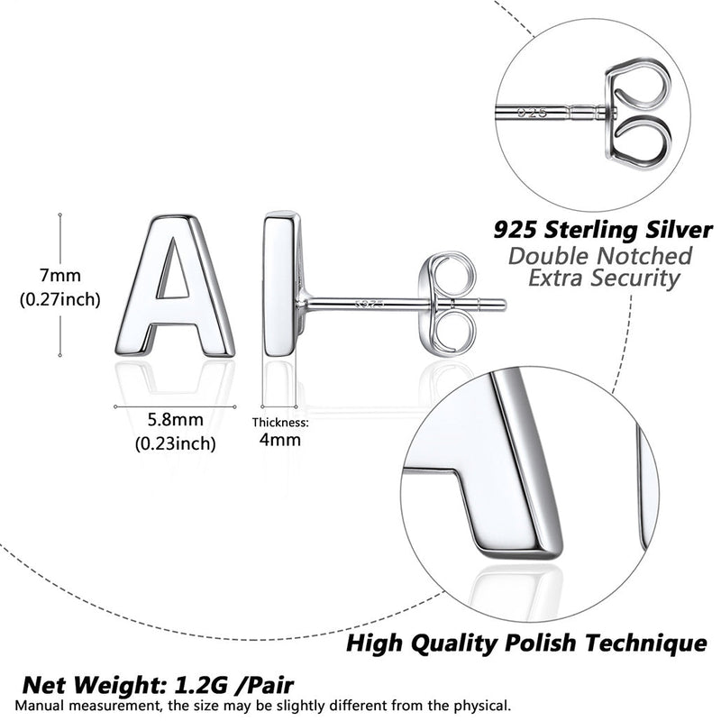 Sterling Silver Tiny Initial Letter Earrings Alphabet Studs for