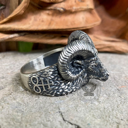 Leviathan Cross Goat Sterling Silver Ring