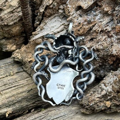 Leviathan Cross Snake Sterling Silver Skull Pendant