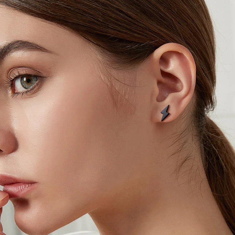 Sterling Silver Lightning Bolt Stud Earrings for
