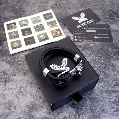 Lion Head Anchor Stainless Steel Leather Bracelet