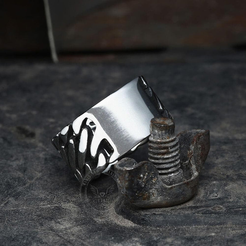 Locomotive Style Chain Stripes Stainless Steel Ring