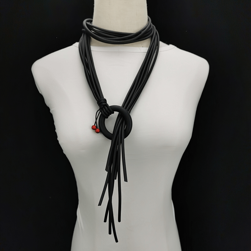 Long Adjustable Necklace for With Red Beads / Gothic Handmade Rubber Accessories
