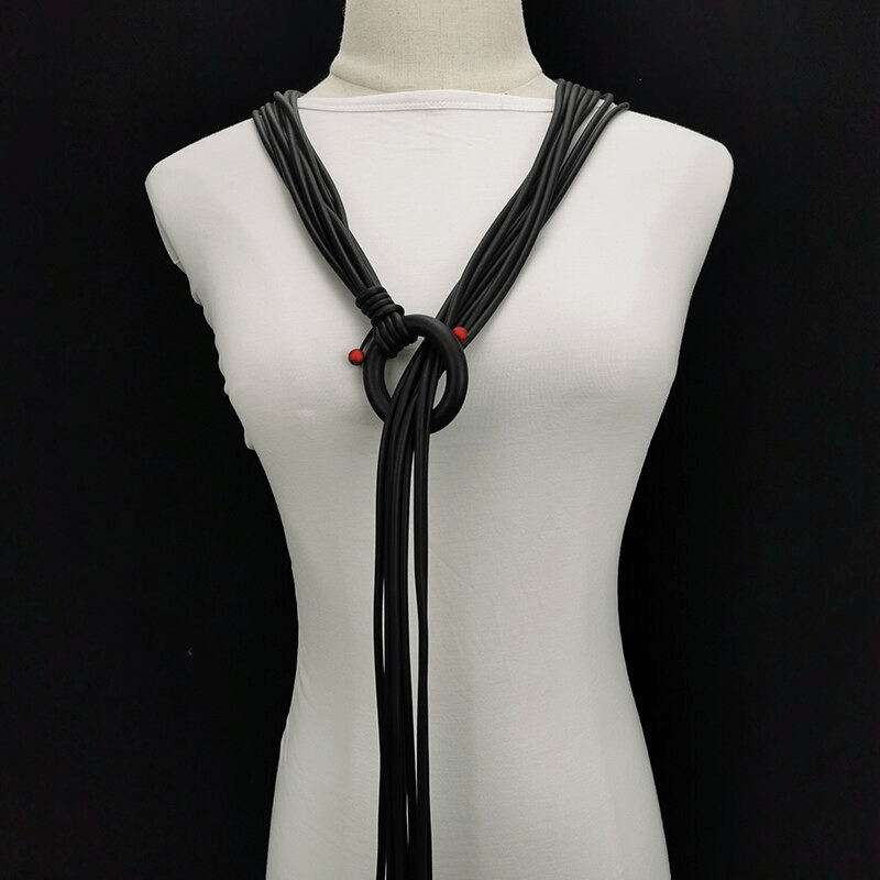 Long Adjustable Necklace for With Red Beads / Gothic Handmade Rubber Accessories