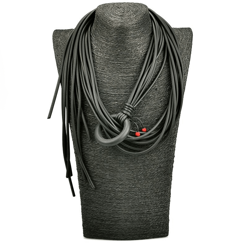 Long Adjustable Necklace for With Red Beads / Gothic Handmade Rubber Accessories