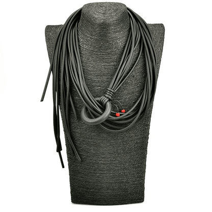 Long Adjustable Necklace for With Red Beads / Gothic Handmade Rubber Accessories