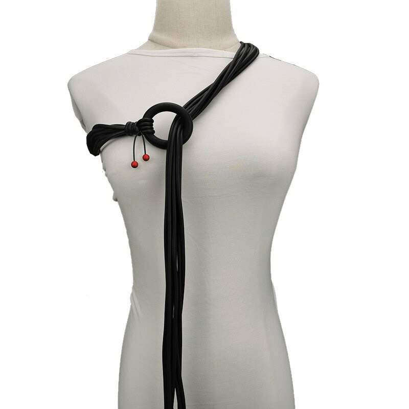 Long Adjustable Necklace for With Red Beads / Gothic Handmade Rubber Accessories