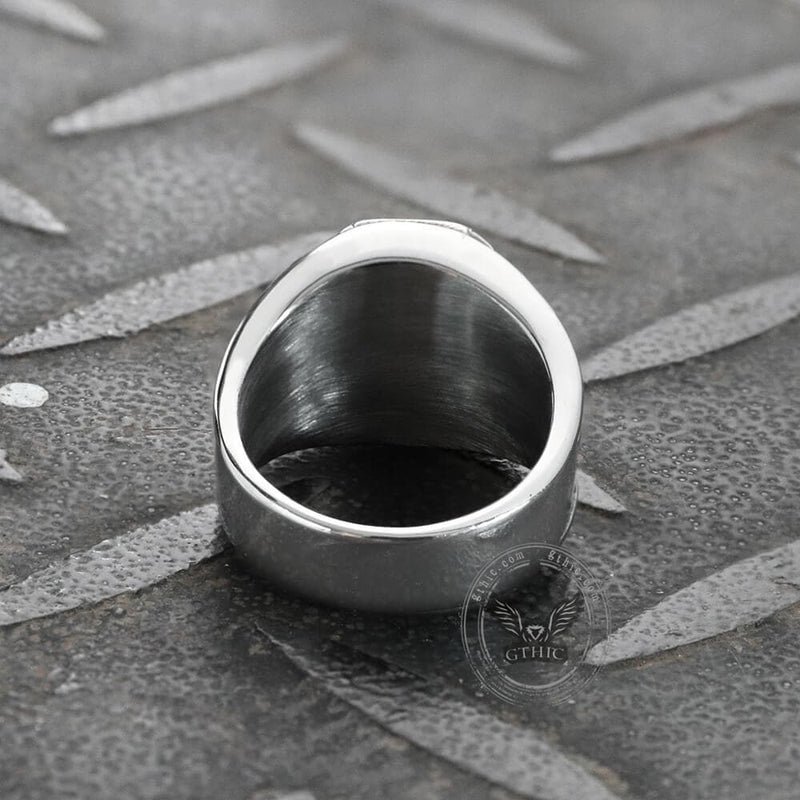 Lucifer Symbol Black Gem Stainless Steel Ring