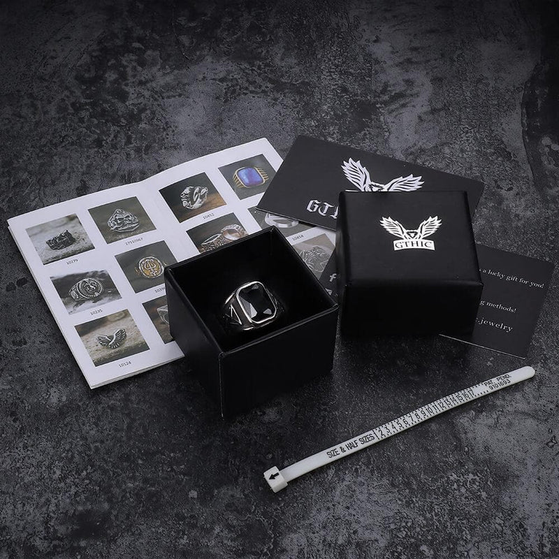 Lucifer Symbol Black Gem Stainless Steel Ring