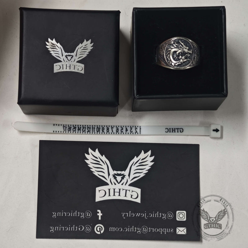 Lucky Cloud Chinese Dragon Sterling Silver Ring