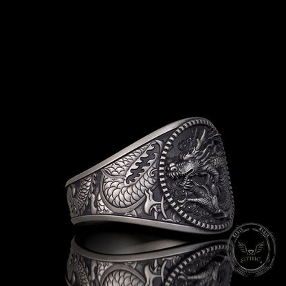 Lucky Cloud Chinese Dragon Sterling Silver Ring