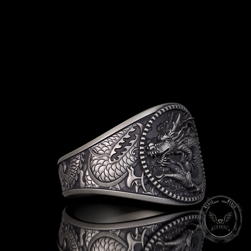 Lucky Cloud Chinese Dragon Sterling Silver Ring