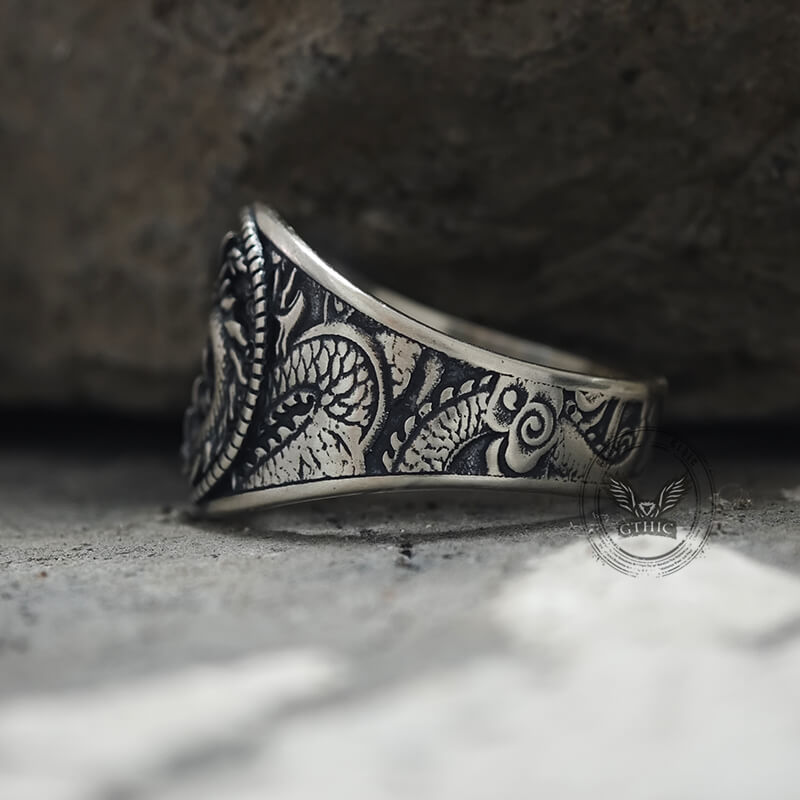 Lucky Cloud Chinese Dragon Sterling Silver Ring